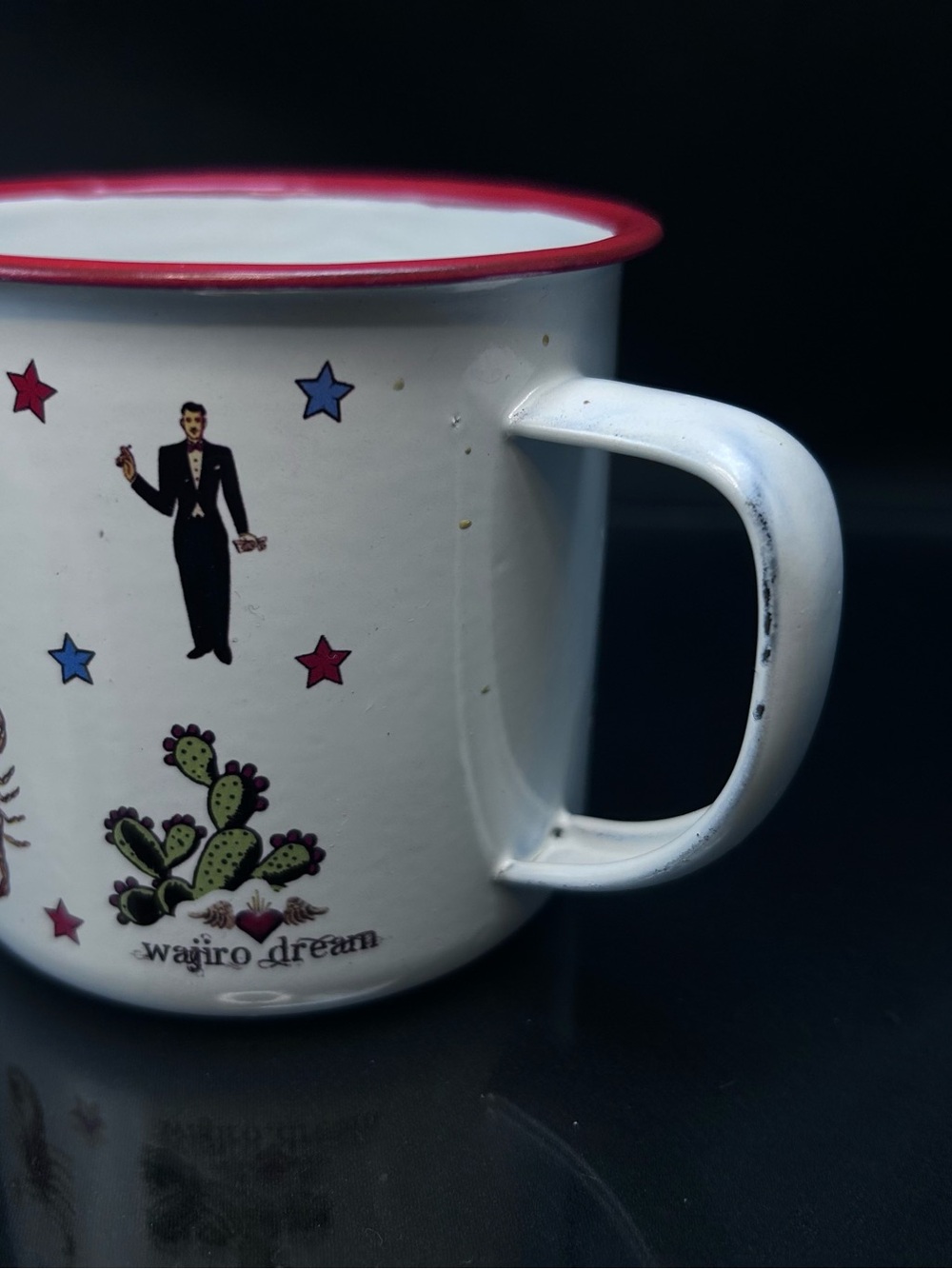 Wajiro Dream Metal Enamel Coffee Mug with Mexican Loteria Tattoo Design 3" Tall - Picture 14 of 16